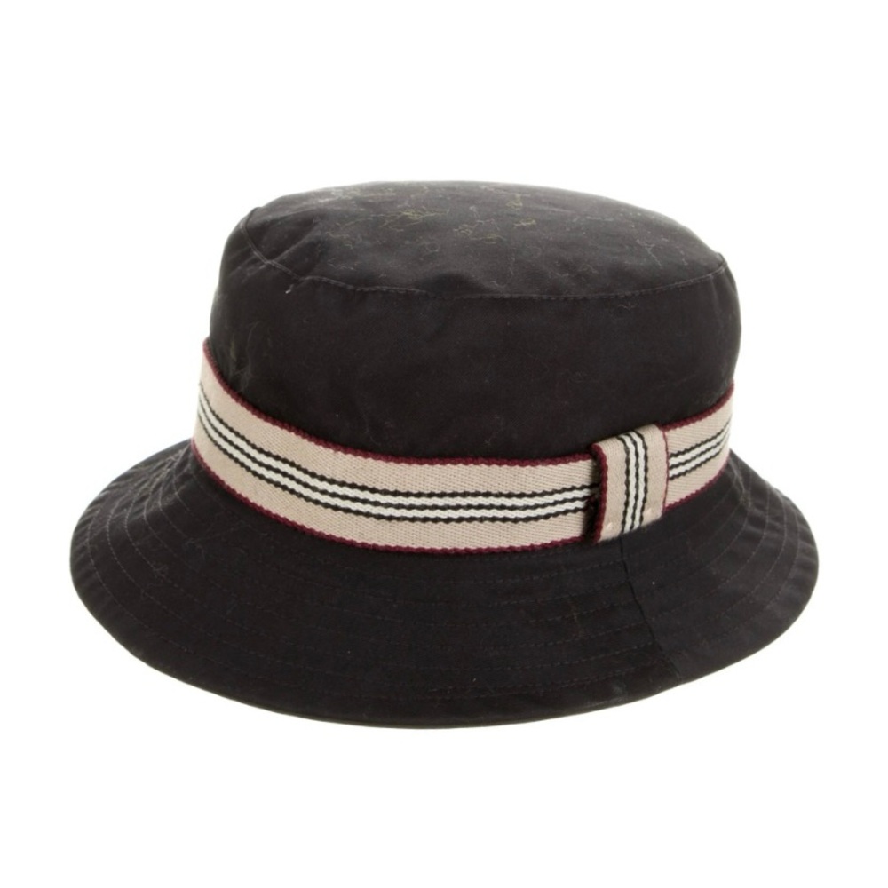Burberry Black Bucket Hat with Striped Band